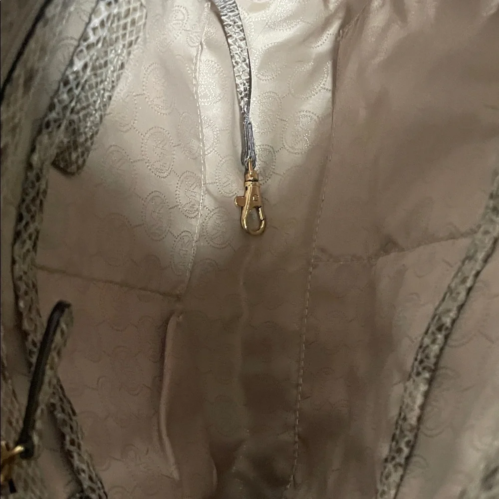 Michael Kors Neutral Snake-Print Shoulder Bag with Gold Hardware